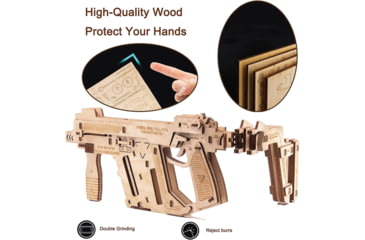 Image of Caliber Gourmet 188-Piece 3D Rubber Band Gun Puzzle, Machine Gun Replica, Plywood, CBG-P2L-02MG