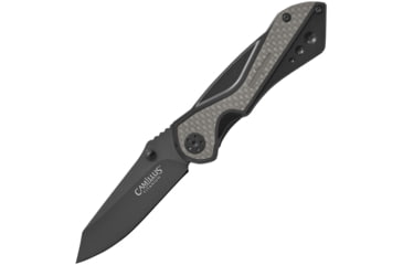 Image of Camillus Knives Machine Linerlock A/O Folding Knife, 4in Closed, 2.75in Black Carbonitride Titanium Coated 420 SS Blade, Black Glass Filled Nylon Handle w/Carbon Fiber Inlay, Pocket Clip, Black, 19812