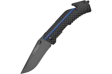 Image of Camillus Knives Thin Blue Line Linerlock A/O Folding Knife, 3.25 black Carbonitride Titanium coated 440 stain, Black textured TPR handle, 19653