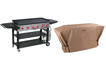 Image of Camp Chef Flat Top Grill 900, Black, with Tan Patio Cover, PC900XL