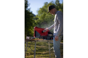 Image of Camp Chef Mountain Series Rainier 2X Two-Burner Cooking System w/ Griddle &amp; Carry Bag, Black/Red, MSGGX