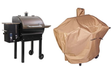 Image of Camp Chef Smokepro DLX Pellet Grill, Bronze, with Tan Patio Cover, PCPG24L
