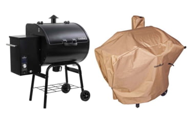 Image of Camp Chef SmokePro SE Pellet Grill, Black, with Tan Patio Cover, PCPG24L