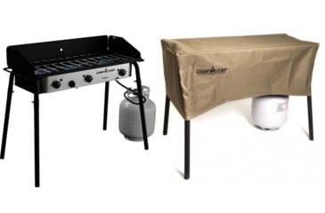 Image of Camp Chef Tahoe Stove, Silver, with Tan Patio Cover, PC42