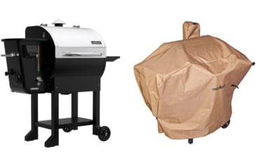 Image of Camp Chef Woodwind Wi-Fi 24 Pellet Grill, Stainless/Black, with Tan Patio Cover, PCPG24L