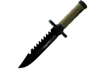 Image of Campco Humvee Survival Knife, 7.50in, Stainless Steel, Fixed Sawback Plain Black Blade, Black Textured Rubber Handle, HMV-KFXB-02
