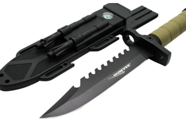 Image of Campco Humvee Survival Knife, 7.50in, Stainless Steel, Fixed Sawback Plain Black Blade, Black Textured Rubber Handle, HMV-KFXB-02