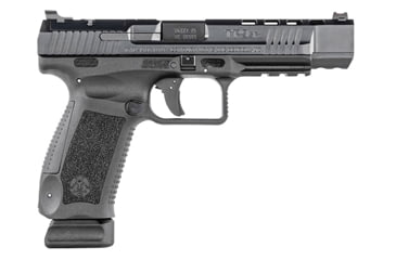 Image of Canik TP9SFx Pistol, 9mm Luger, 5.2 in barrel, black polymer frame, integrated polymer grip, recoil operated semi-automatic, striker double-action, slide mounted decock button, fiber optic front, fixed 2 dot rear, 20 round magazine, CANIK-TP9SFX-FRRMPG