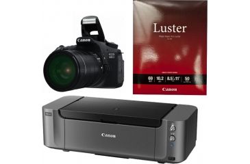 Image of Canon EOS 60D Camera w/ EF-S 18-200mm IS Lens, Photo Paper, and Pixma PRO-10 Printer