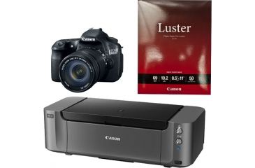 Image of Canon EOS 60D Camera with EFS 18 to 135mm IS Lens 4460B004, Photo Paper, and Pixma PRO-10 Printer