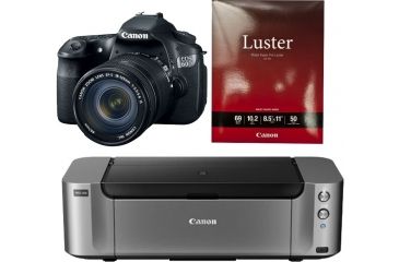 Image of Canon EOS 60D Digital SLR Camera Kit with EFS 18 to 135mm IS Lens 4460B004 with Canon LU-101 Pro Luster Letter Size Paper 50 Pack 6211B004 and Canon PIXMA PRO-100 Photo Inkjet Printer, Black 6228B002
