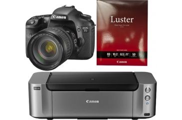 Image of Canon EOS 7D 18.0 Megapixel Digital SLR Camera Kit - 18.0 Megapixels, 1080P HD Video, 3.0Inch VGA LCD - 3814B016 with Canon LU-101 Pro Luster Letter Size Paper 50 Pack 6211B004 and Canon PIXMA PRO-100 Photo Inkjet Printer, Black 6228B002