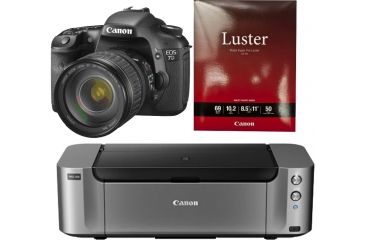 Image of Canon EOS 7D Digital SLR Camera Kit - Includes EF 28-135mm f/3.5-5.6 IS USM Standard Zoom Lens 3814B010 with Canon LU-101 Pro Luster Letter Size Paper 50 Pack 6211B004 and Canon PIXMA PRO-100 Photo Inkjet Printer, Black 6228B002