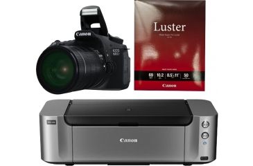 Image of Canon EOS Rebel 60D 18MP Digital SLR Camera w/ EF-S 18-200mm IS Lens, Black 4460B016 with Canon LU-101 Pro Luster Letter Size Paper 50 Pack 6211B004 and Canon PIXMA PRO-100 Photo Inkjet Printer, Black 6228B002