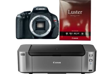 Image of Canon EOS Rebel T3i 18 Megapixel Digital SLR Camera Body, Black 5169B001 with Canon LU-101 Pro Luster Letter Size Paper 50 Pack 6211B004 and Canon PIXMA PRO-100 Photo Inkjet Printer, Black 6228B002