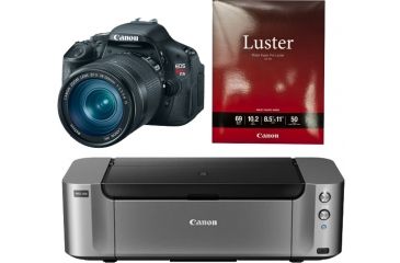 Image of Canon EOS Rebel T3i 18 Megapixel Digital SLR Camera w/ EF-S 18-55mm IS II Lens,Black 5169B003 with Canon LU-101 Pro Luster Letter Size Paper 50 Pack 6211B004 and Canon PIXMA PRO-100 Photo Inkjet Printer, Black 6228B002