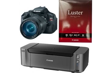 Image of Canon EOS Rebel T3i Camera w/ EF-S 18-55mm IS II Lens, Photo Paper, and Pixma PRO-10 Printer