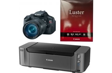 Image of Canon EOS Rebel T3i Camera w/ EFS 18-135mm IS II Lens, Photo Paper, and Pixma PRO-10 Printer