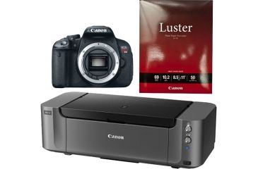 Image of Canon EOS Rebel T4i Camera Body Only, Photo Paper, and Pixma PRO-10 Printer