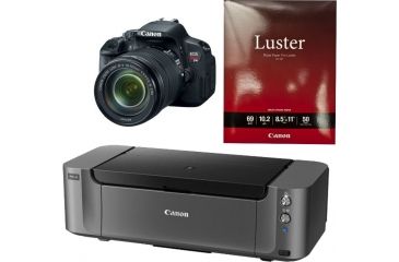 Image of Canon EOS Rebel T4i Camera with EF-S 18-135mm IS STM Lens, Photo Paper, and Pixma PRO-10 Printer