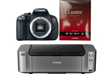 Image of Canon EOS Rebel T4i Digital Camera Kit 6558B001 with Canon LU-101 Pro Luster Letter Size Paper 50 Pack 6211B004 and Canon PIXMA PRO-100 Photo Inkjet Printer, Black 6228B002