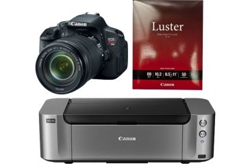 Image of Canon EOS Rebel T4i Digital Camera Kit with EF-S 18-135mm IS STM Lens 6558B005 with Canon LU-101 Pro Luster Letter Size Paper 50 Pack 6211B004 and Canon PIXMA PRO-100 Photo Inkjet Printer, Black 6228B002