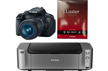 Image of Canon EOS Rebel T4i Digital Camera Kit with EF-S 18-55mm IS II Lens 6558B003 with Canon LU-101 Pro Luster Letter Size Paper 50 Pack 6211B004 and Canon PIXMA PRO-100 Photo Inkjet Printer, Black 6228B002
