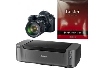 Image of Canon Pixma PRO-10 Printer, Photo Paper, and EOS 6D Camera w/ F4L lens