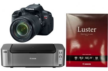 Image of Canon PIXMA PRO-100 Photo Inkjet Printer, Black 6228B002 with Canon LU-101 Pro Luster Letter Size Paper 50 Pack 6211B004 and Canon EOS 6D Digital Camera Kit w/24-150mm f4L Lens, Black 8035B009