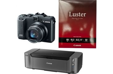 Image of Canon Powershot G15 Camera, Photo Paper, and Pixma PRO-10 Printer