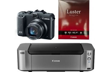 Image of Canon PowerShot G15 Digital Camera, Black 6350B001 with Canon LU-101 Pro Luster Letter Size Paper 50 Pack 6211B004 and Canon PIXMA PRO-100 Photo Inkjet Printer, Black 6228B002