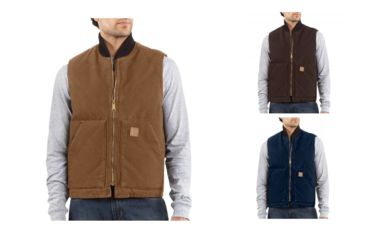 Image of Carhartt Arctic-Quilt Lined Sandstone Vest - Mens, Carhartt Brown, Dark Brown, Midnight
