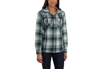 Image of Carhartt Beartooth Hooded Flannel Shirt - Womens, Navy, Large, 103235-412-REG-L