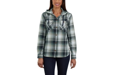 Image of Carhartt Beartooth Hooded Flannel Shirt - Womens, Navy, Large, 103235-412-REG-L