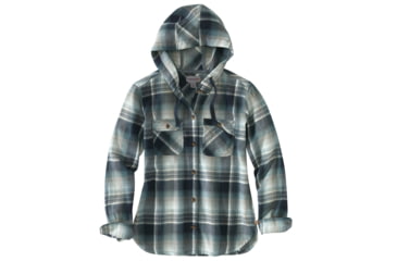 Image of Carhartt Beartooth Hooded Flannel Shirt - Womens, Navy, Large, 103235-412-REG-L