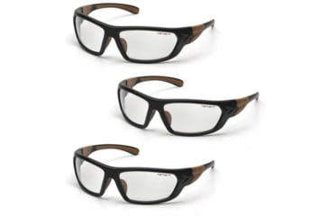 Image of Carhartt Carbondale Safety Glasses, Clear Lens w/ Black/Tan Frame, Pack of 3