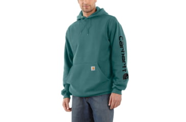 Image of Carhartt Midweight Hooded Logo Sweatshirt - Men's, Blue Green, Extra Small/Regular, K288-442-REG-XSM