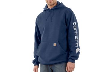 Image of Carhartt Midweight Hooded Logo Sweatshirt - Men's, New Navy, Extra Small/Regular, K288-472-REG-XSM