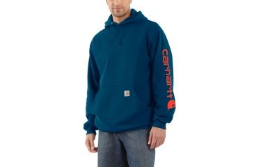Image of Carhartt Midweight Hooded Logo Sweatshirt - Men's, Superior Blue, Large/Regular, K288-475-REG-LRG