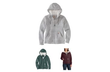 Image of Carhartt Clarksburg Sherpa Lined Hoodie - Womens, Asphalt Heather Nep, Balsam Green Heather, Fudge Heather