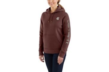Image of Carhartt Clarksburg Sleeve Logo Hooded Sweatshirt - Womens, Dark Cedar Heather, Large, 102791-228-REG-L