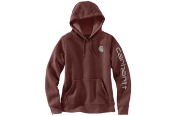 Image of Carhartt Clarksburg Sleeve Logo Hooded Sweatshirt - Womens, Dark Cedar Heather, Large, 102791-228-REG-L