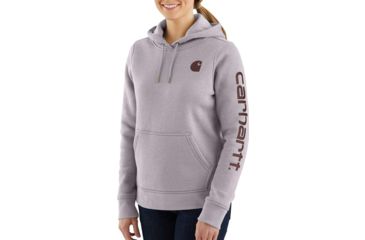 Image of Carhartt Clarksburg Sleeve Logo Hooded Sweatshirt - Womens, Gull Gray Heather, Large, 102791-E16-REG-L