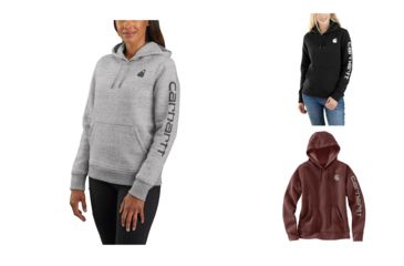 Image of Carhartt Clarksburg Sleeve Logo Hooded Sweatshirt - Women's, Asphalt Heather Nep, Black, Dark Cedar Heather