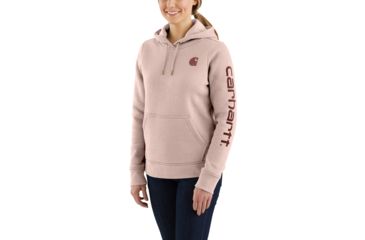 Image of Carhartt Clarksburg Sleeve Logo Hooded Sweatshirt - Womens, Rose Smoke Heather, Large, 102791-P01-REG-L