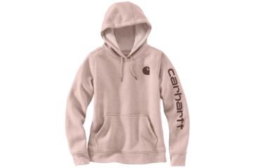 Image of Carhartt Clarksburg Sleeve Logo Hooded Sweatshirt - Womens, Rose Smoke Heather, Large, 102791-P01-REG-L