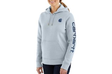 Image of Carhartt Clarksburg Sleeve Logo Hooded Sweatshirt - Womens, Soft Blue Heather, Medium, 102791-405-REG-M