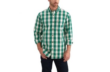 Image of Carhartt Essential Plaid Button Down Long Sleeve Shirt for Mens, Alpine Green, 3XL/Tall 102817-303-TLL-3XL