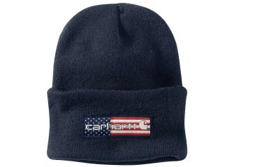 Image of Carhartt Flag Patch Acrylic Watch Hat for Mens, Navy, One Size Fits All 102915-412-OFA