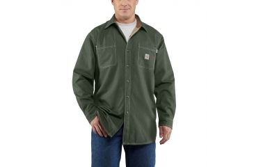 Image of Carhartt Flame-Resistant Canvas Shirt Jacket, Moss, Medium/Regular 100432-316-REG-M